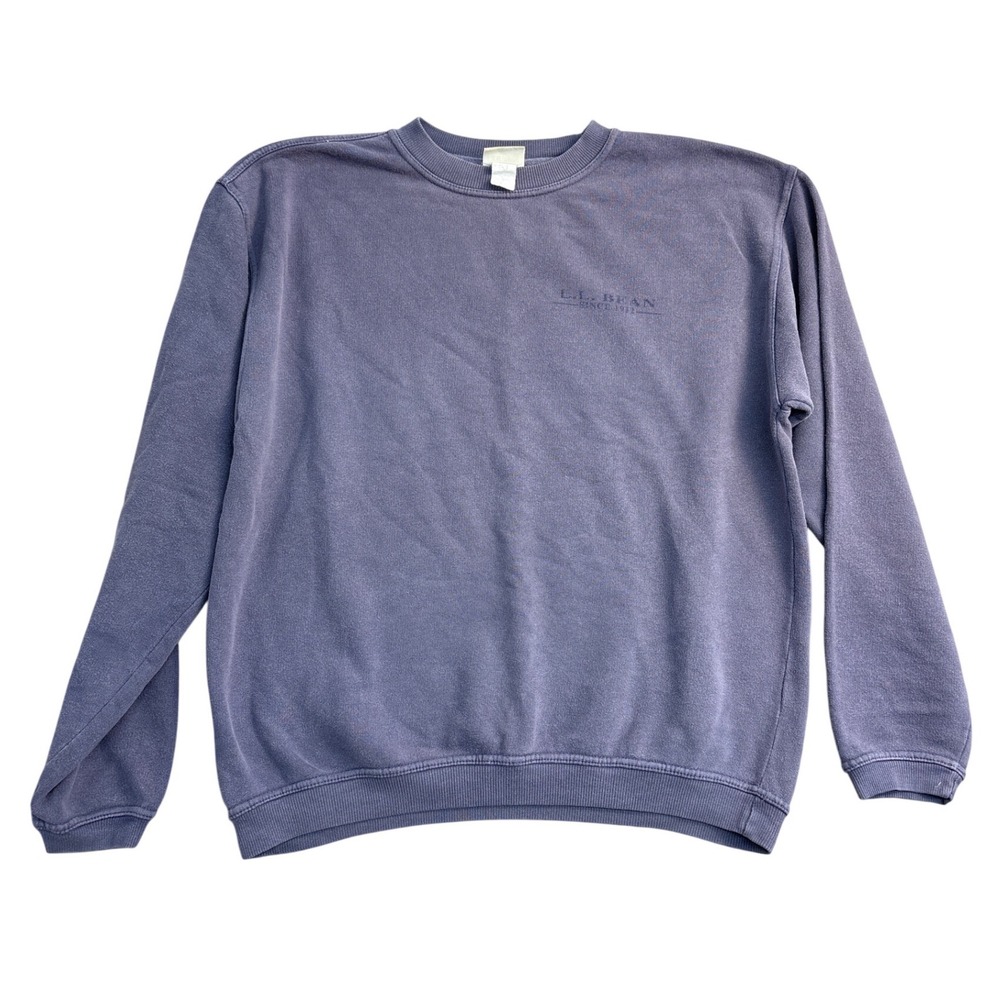 LL Bean Mens Crewneck Sweatshirt Purple Vintage Logo Pullover French Terry